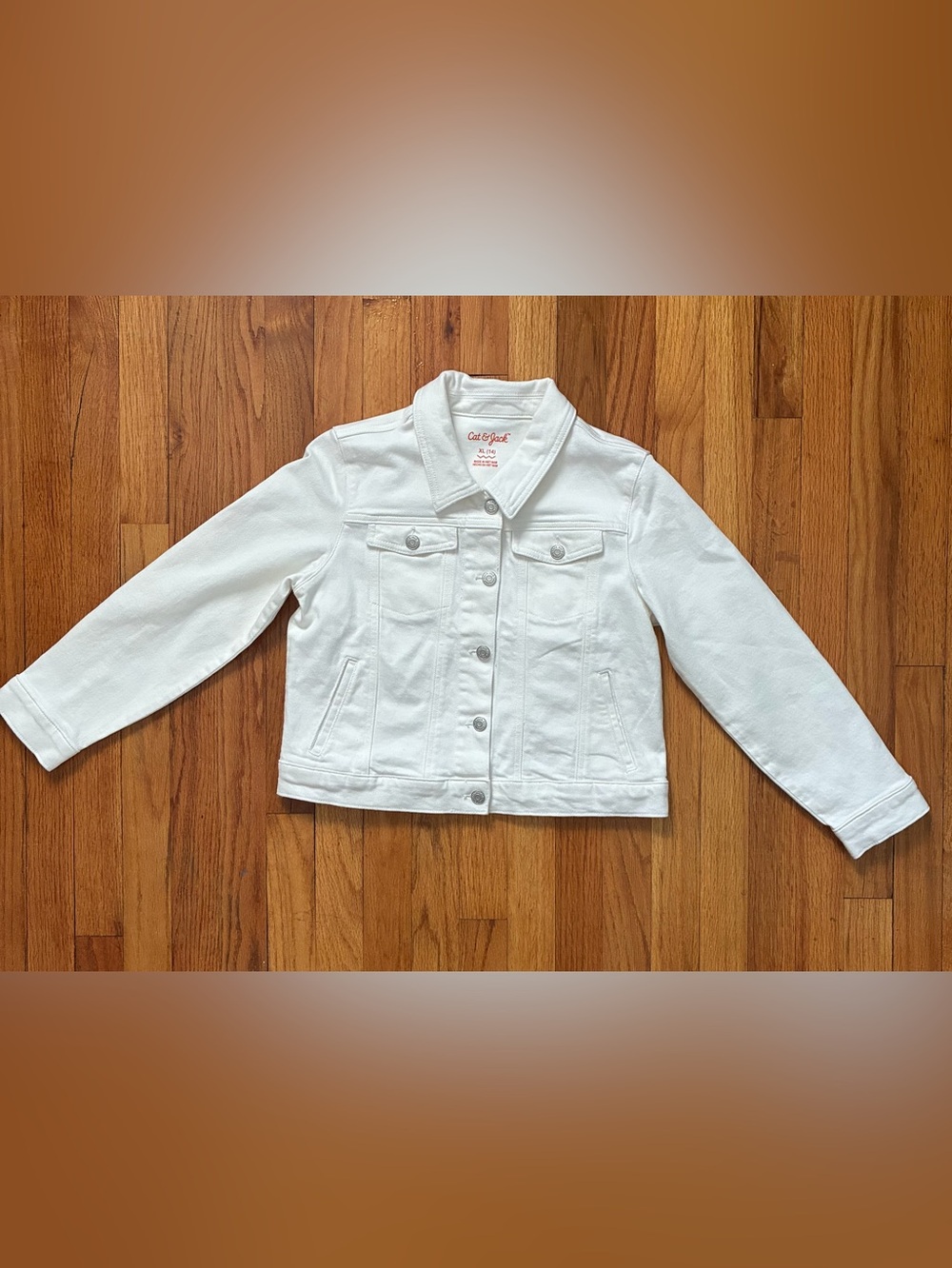 NWOT Cat & Jack White Denim Jacket Snap Button Long Sleeve Pockets Girl’s 14 XL
